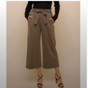 H & M THREAD TIE WAIST SNOW WASH KHAKI FRENCH TERRY WIDE LEG PANTS